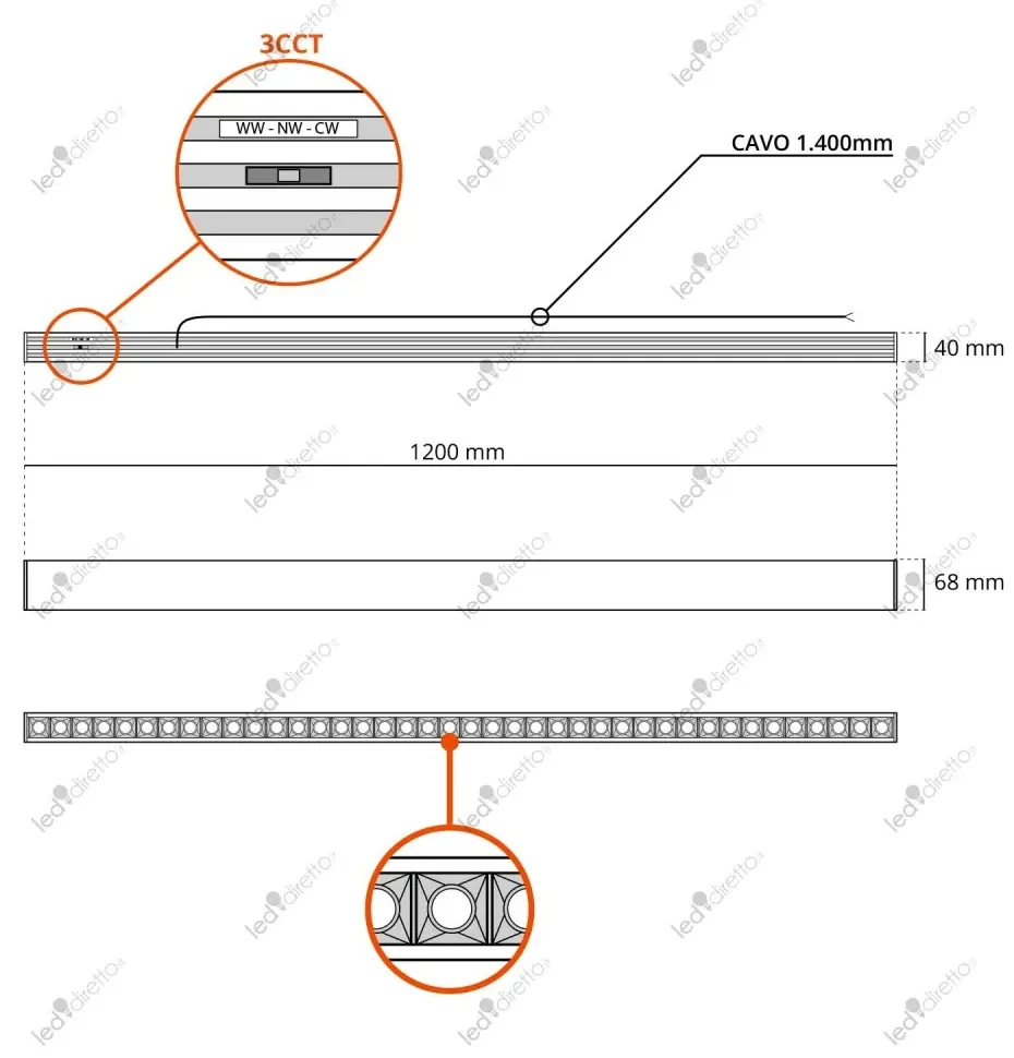 Plafoniera Lineare LED 40W 120cm, UGR16, DALI2, PHILIPS Certadrive - Bianca o nera Colore Bianco Variabile CCT, Colore del corpo Nero
