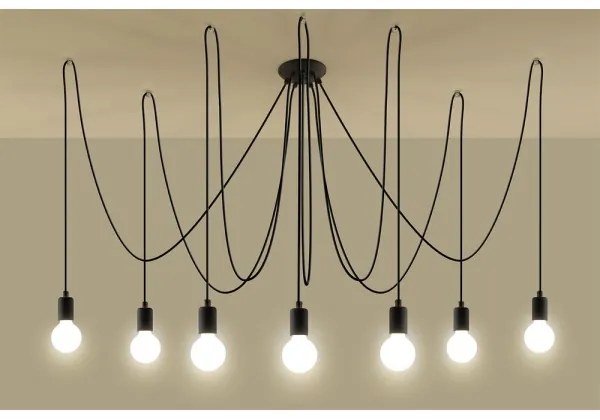 Sollux SL.0372 - Lampadario a sospensione con filo EDISON 7 7xE27/60W/230V ragno nero
