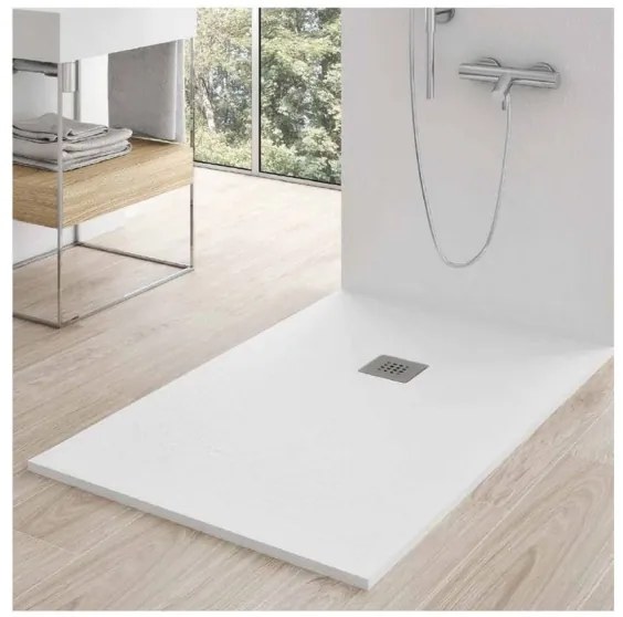 Piatto doccia in mineralmarmo 80x100 cm bianco effetto pietra con griglia e piletta sifonata