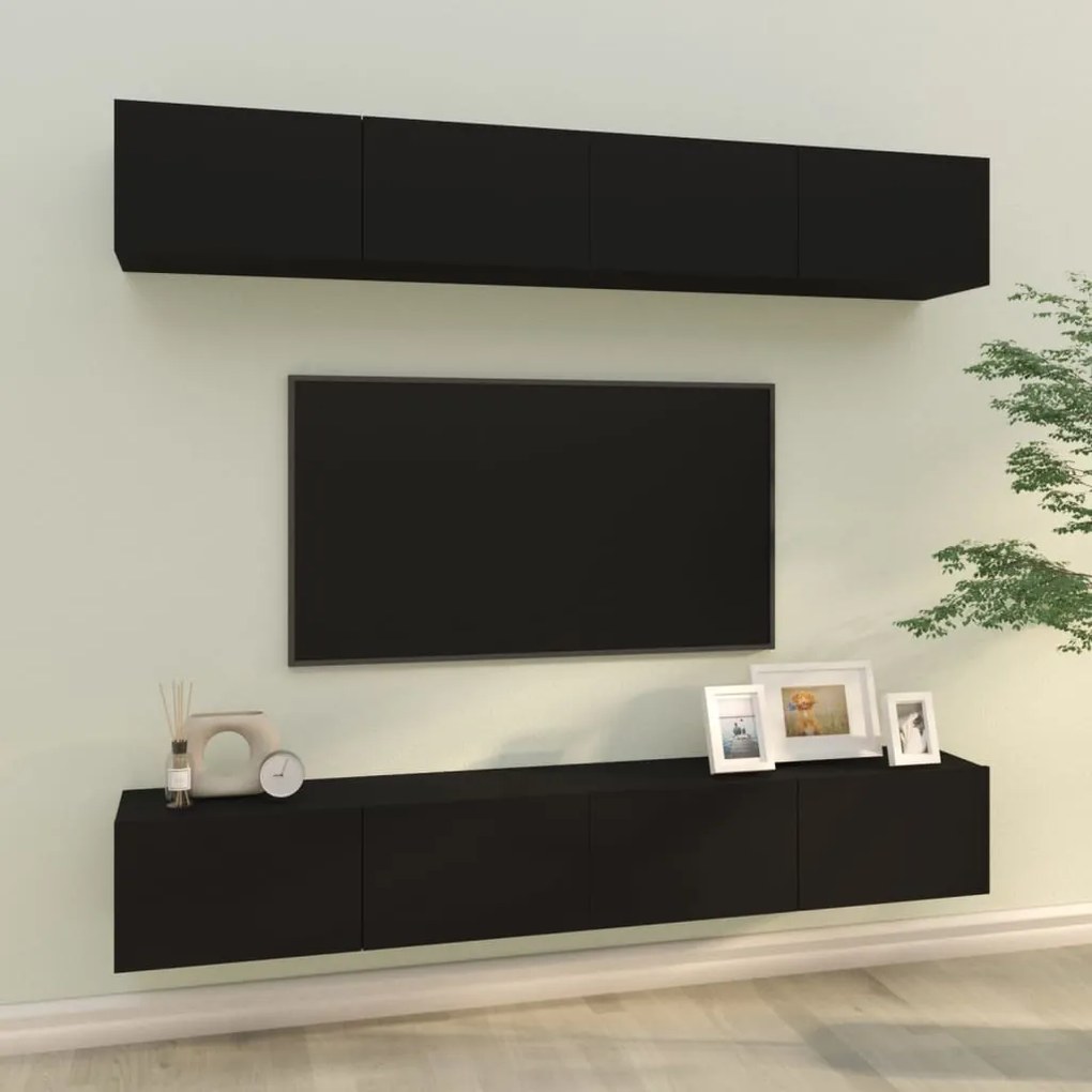 Mobili porta tv a parete 4 pz nero 100x30x30 cm