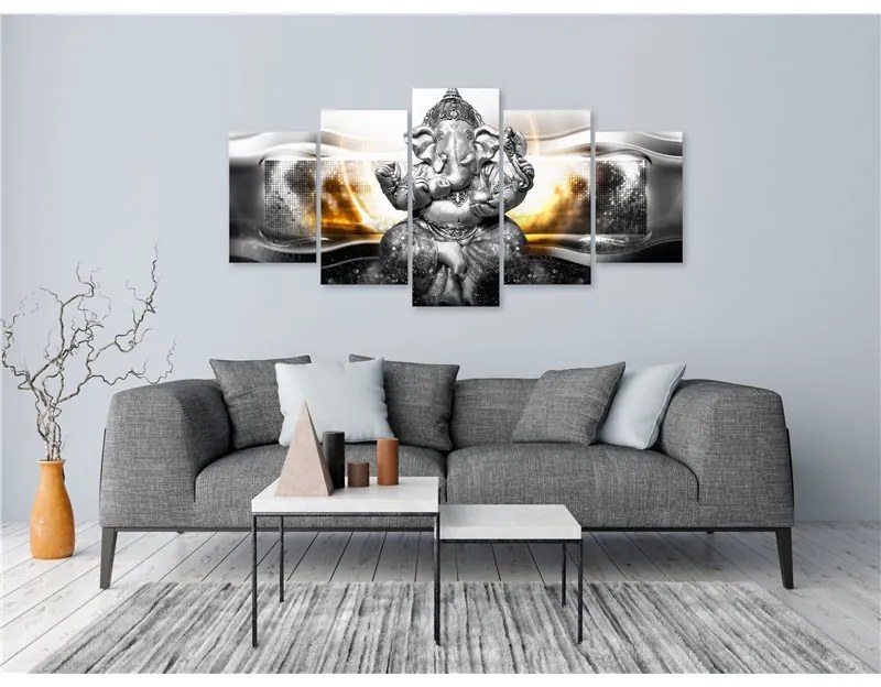 Quadro Buddha Style (5 Parts) Silver Wide  Colore Argento, Dimensioni e Misure 200x100