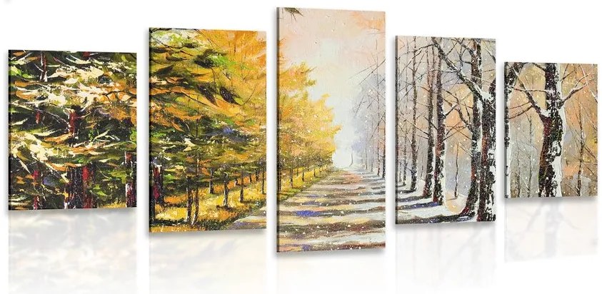 Quadri 5 pezzi – Viale autunnale di alberi