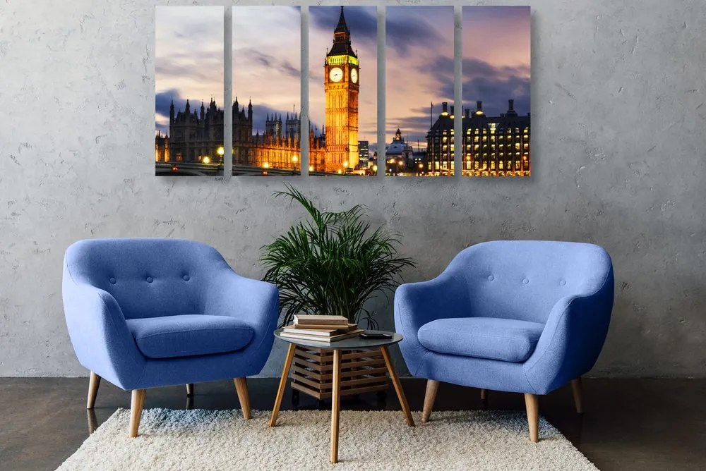 Quadri 5 pezzi – Big Ben notturno a Londra
