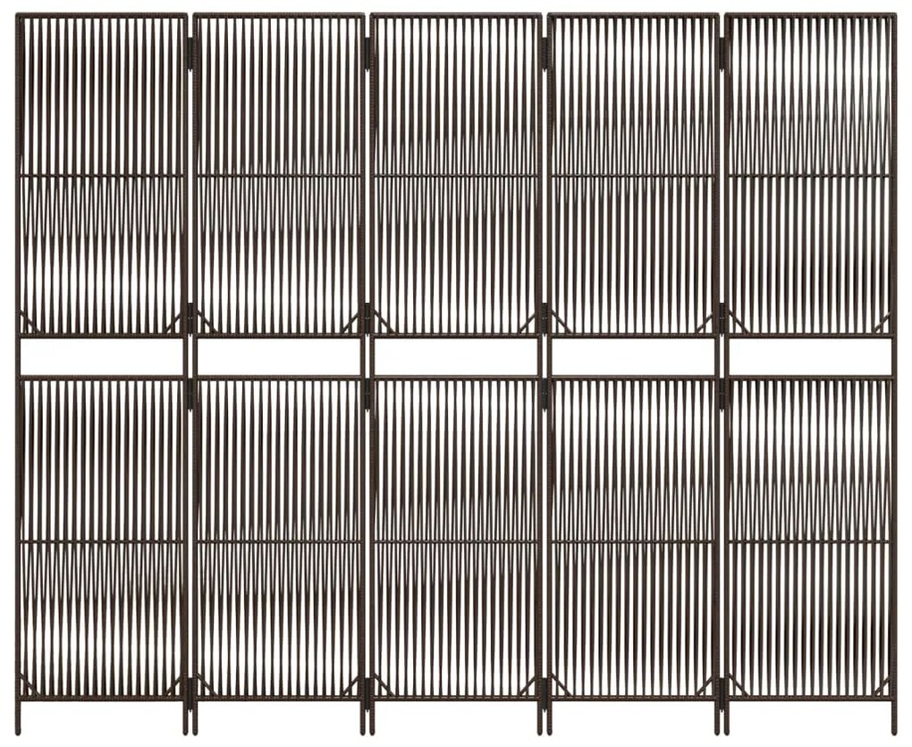 Divisorio per ambienti a 5 pannelli marrone in polyrattan