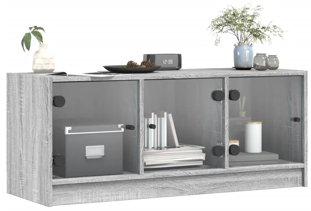 Mobile Porta TV con Ante in Vetro Grigio Sonoma 102x37x42 cm