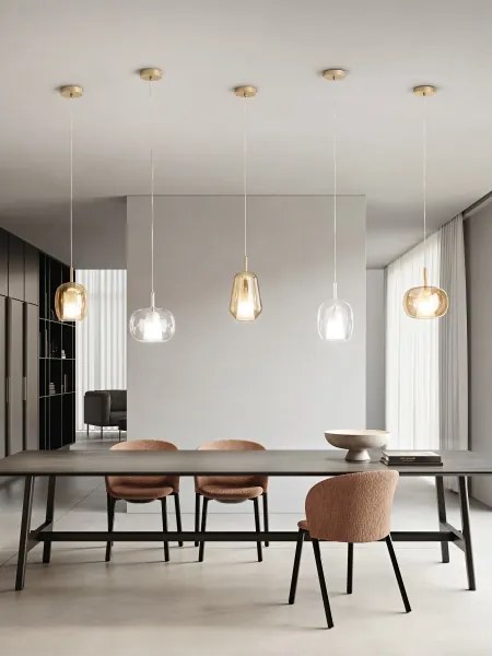 Ondaluce - Lampadario sospeso su cavo THELMA 3xE27/15W/230V Ø 19,5 cm oro/trasparente