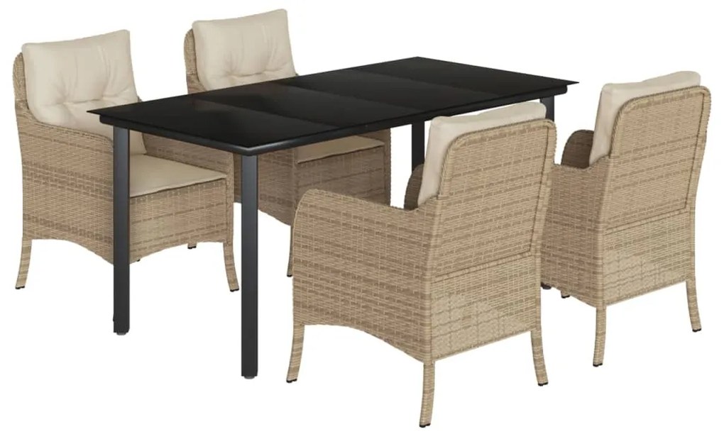 Set da pranzo da giardino 5 pz con cuscini beige in polyrattan