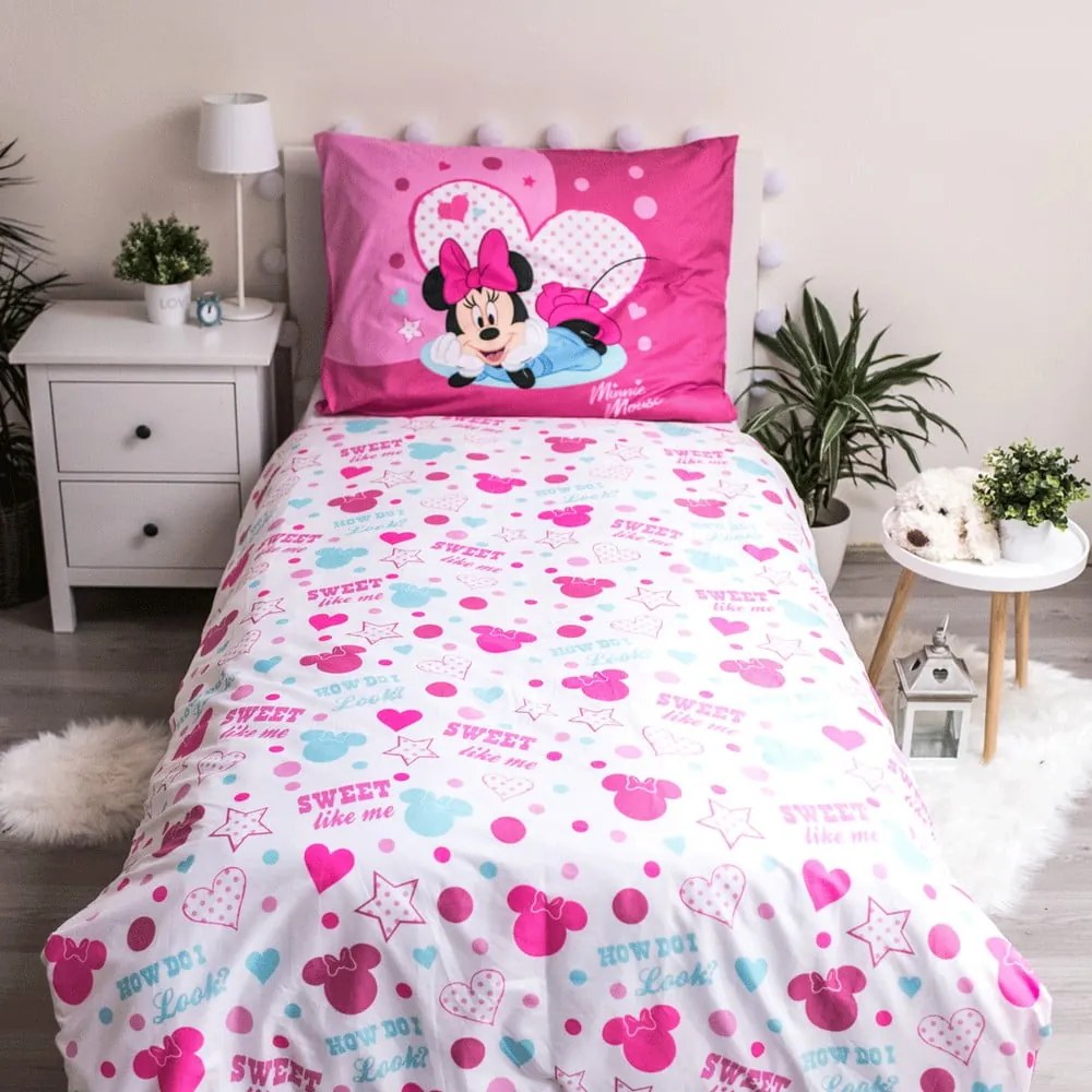 Biancheria da letto singola per bambini in microfibra 140x200 cm Minnie Sweet Like Me - Jerry Fabrics