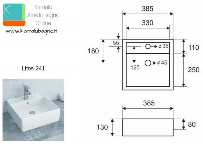 Kamalu - lavandino da appoggio piccolo 38,5 cm quadrato modello litos-241