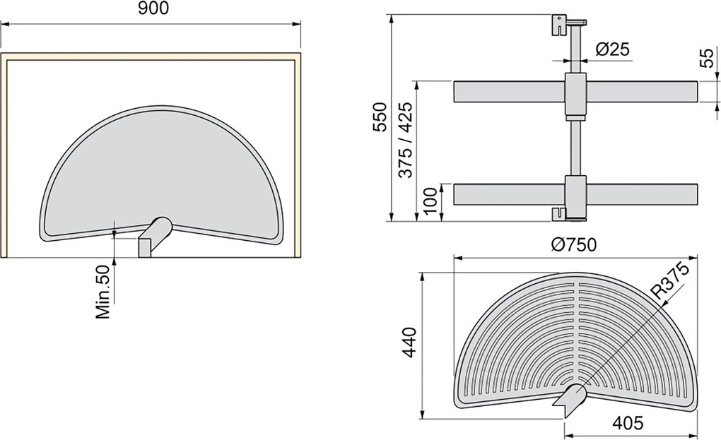 Cestello Girevole Ø75 cm per Mobile da Cucina 90 cm in Plastica Emuca Bianco...