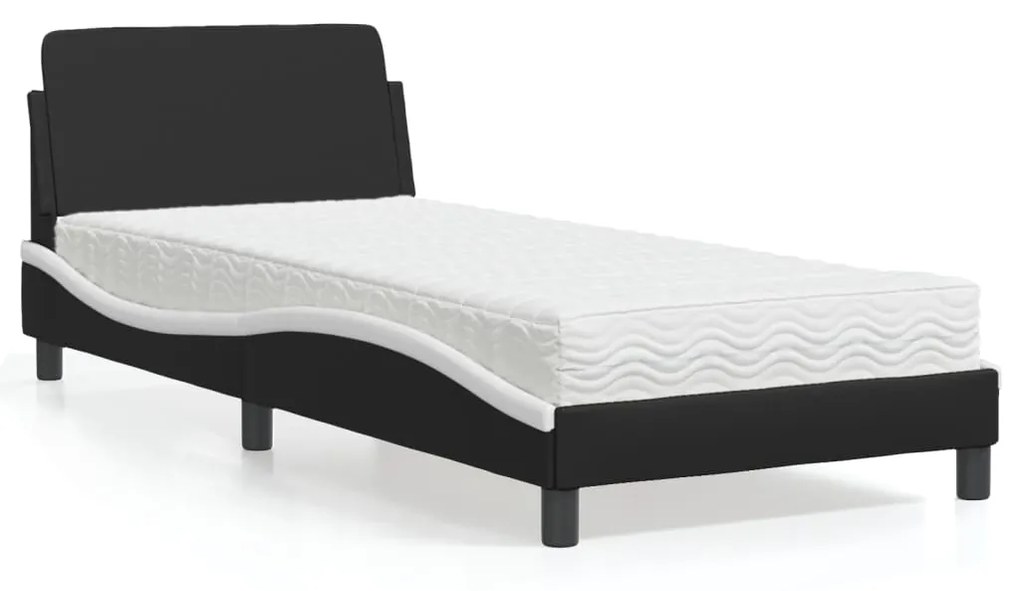 Letto con materasso nero e bianco 90x200 cm in similpelle