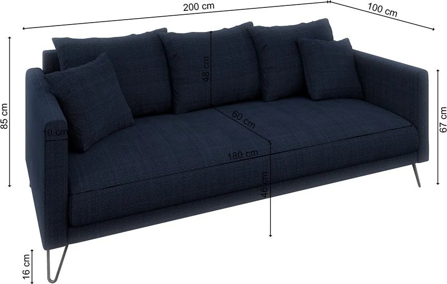 Divano blu scuro con rivestimento in ciniglia 200 cm Freya – Ropez