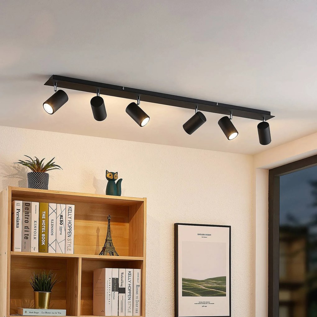 Faretto da soffitto Lindby Joffrey, 116 cm, nero, a 6 luci, GU10