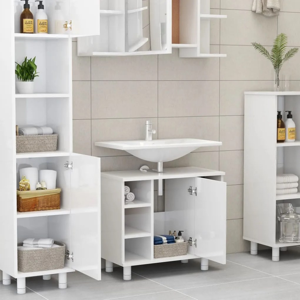 Armadio da bagno bianco lucido 60x32x53,5 cm in truciolato