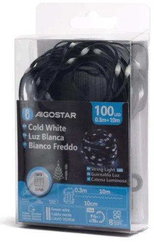 Aigostar - Catena LED natalizia da esterno 100xLED/8 funzioni 10,3m IP44 bianco freddo
