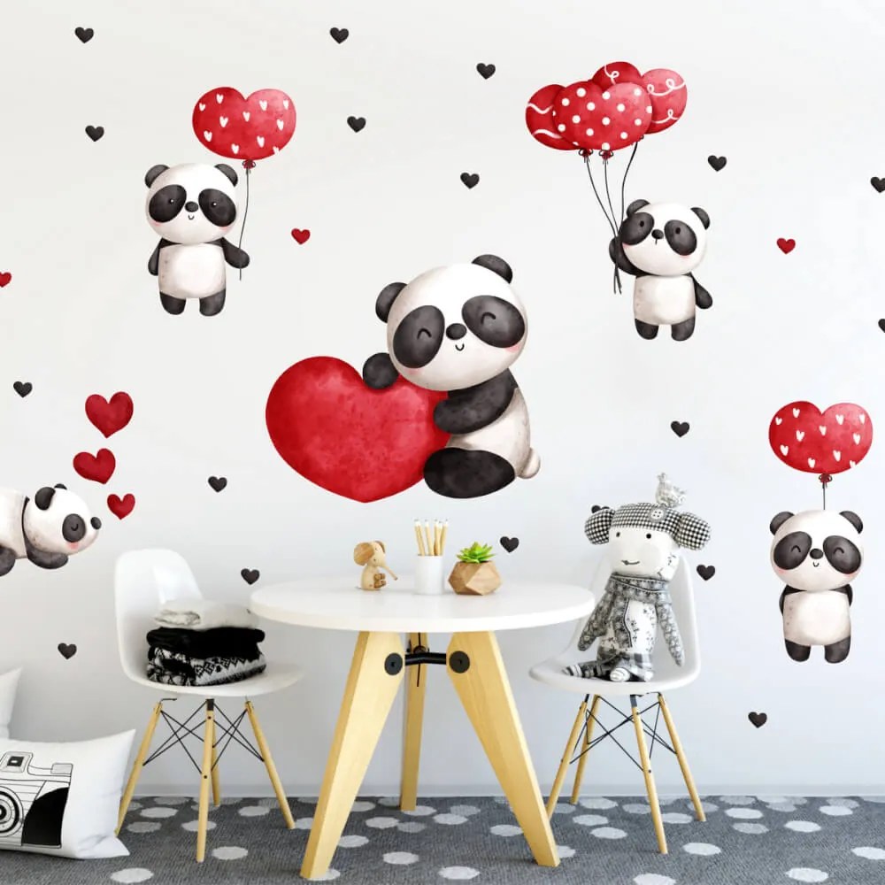 Adesivo murale - Pandas e cuori | Inspio