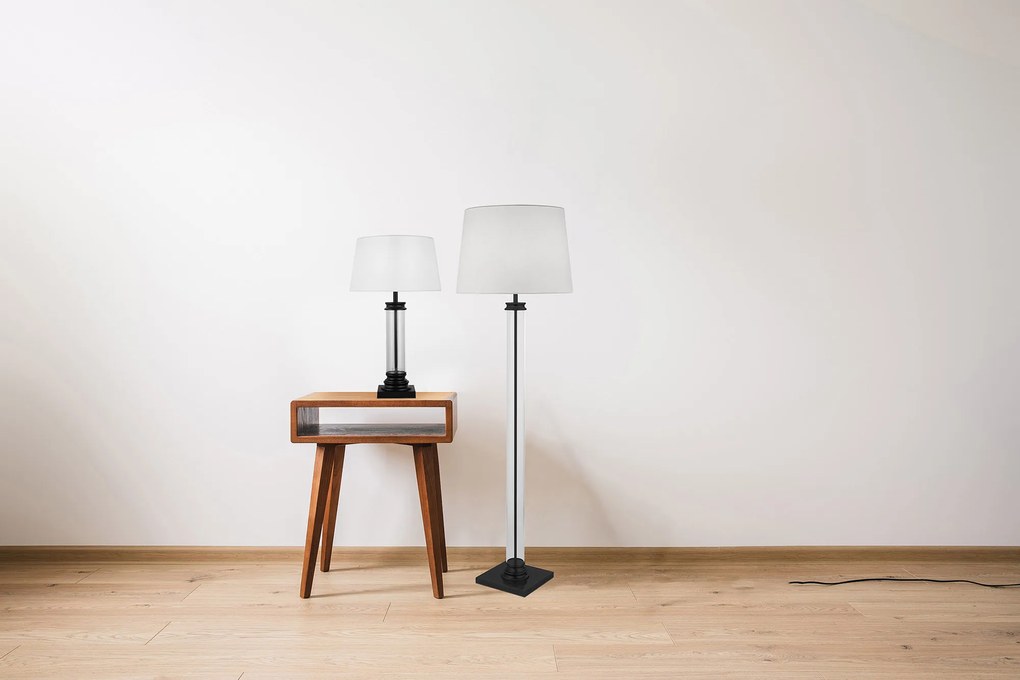 Piantana Contemporaneo Pedestal Acciaio Nero Vetro Bianco 1 Luce E27