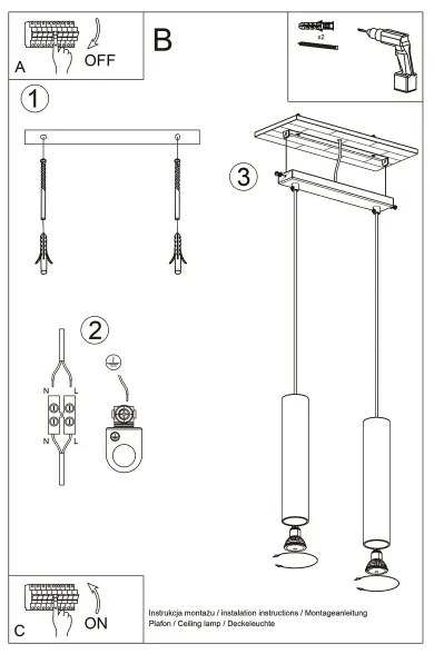 Sollux SL.1241 - Lampadario a sospensione con filo LAGOS 2xGU10/10W/230V oro