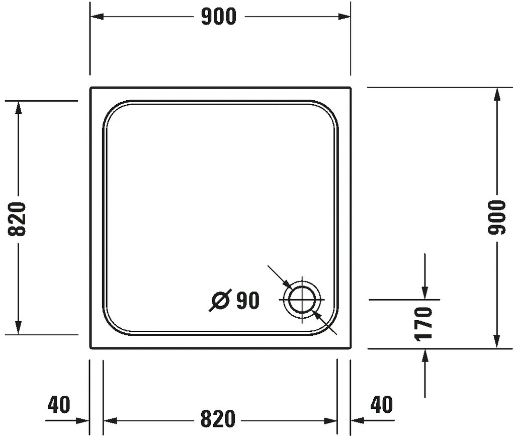 Piatto Doccia 90x90 Quadrato in acrilico sanitario Bianco 720102000000000 D-Code Duravit