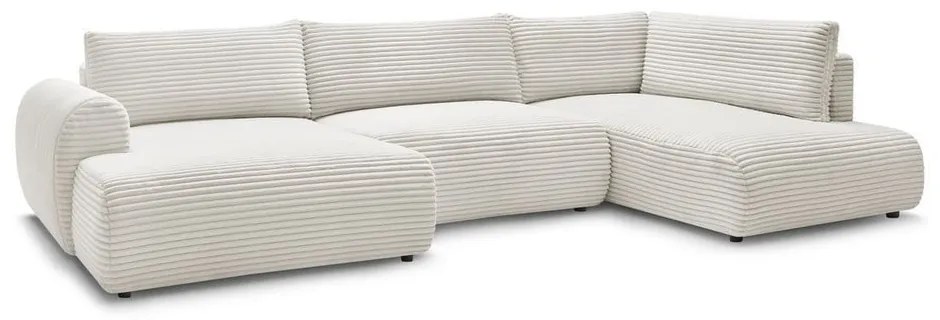Divano angolare color crema allungabile/con contenitore (con penisola a destra/a U) con rivestimento in velluto a coste Lucien – Bobochic Paris