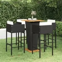 Set Bar da Giardino 5 pz con Cuscini in Polyrattan Nero cod mxl 44241