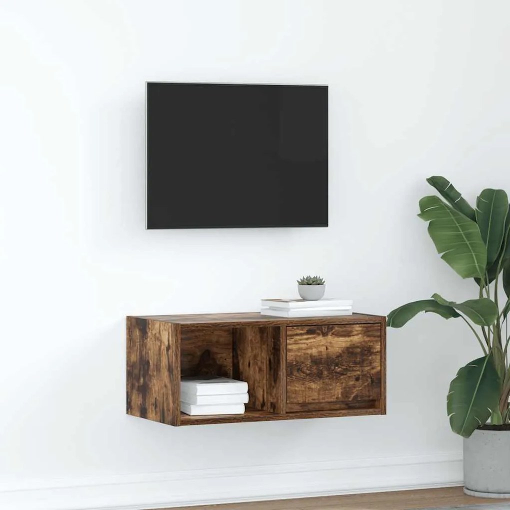 Mobile Porta Tv Rovere Fumo 60x31x25,5 Cm İn Legno Multistrato /