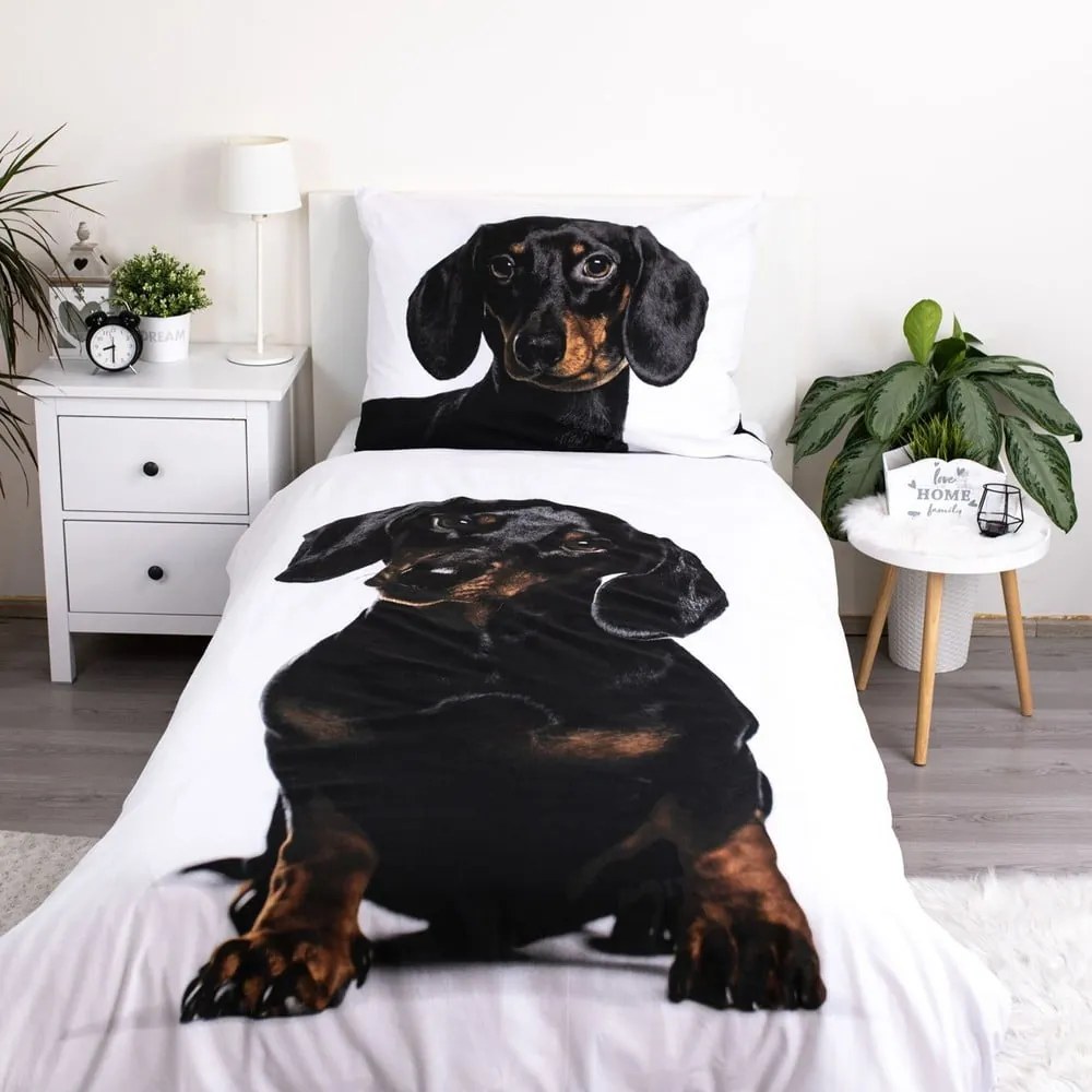 Set copripiumino e federa da bambini bianco e nero in cotone per letto singolo 140x200 cm Dachshund – Jerry Fabrics