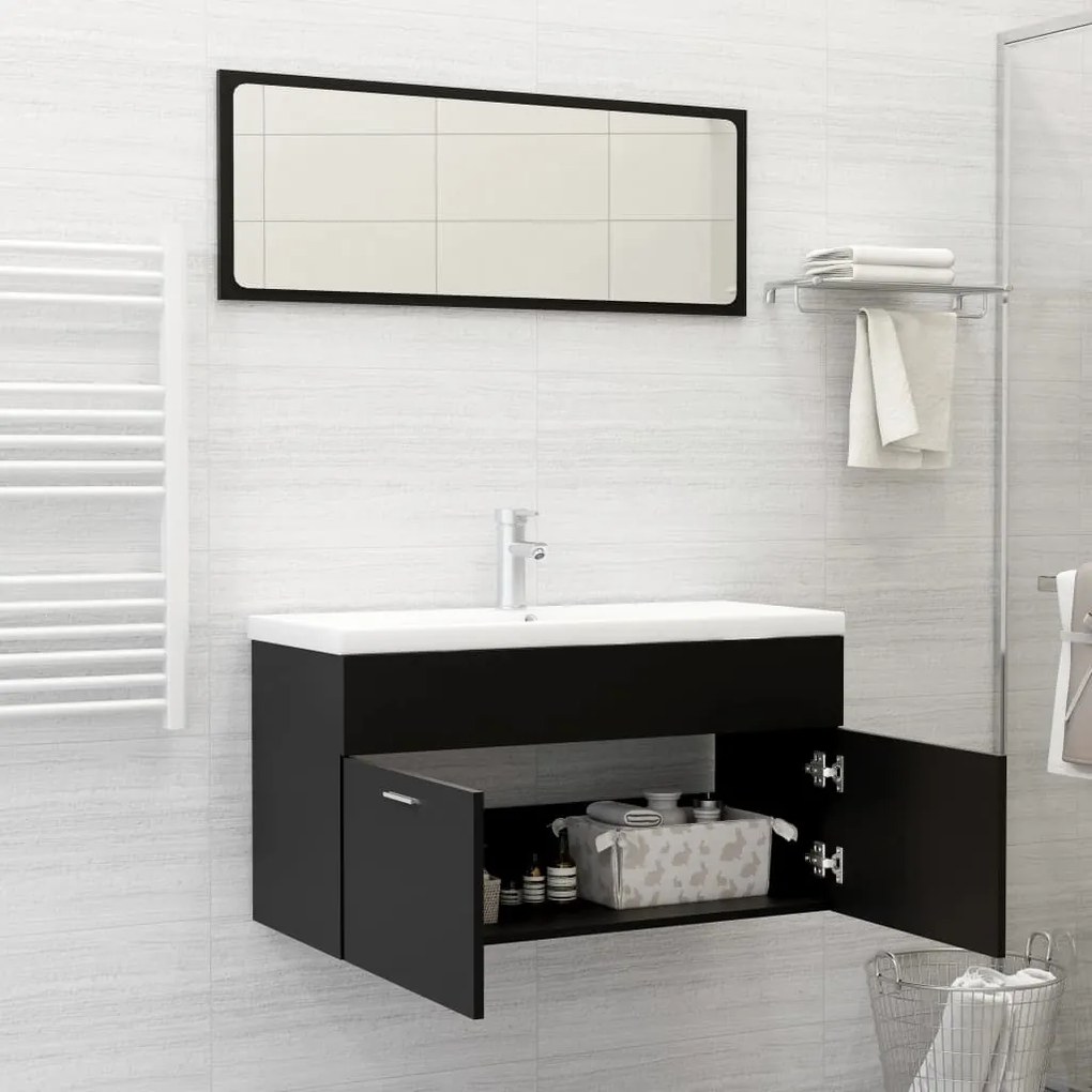 Set mobili da bagno 2 pz nero in truciolato