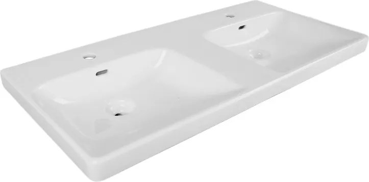 Lavabo a incasso rettangolare doppia vasca Remix L 109 x H 16.5 x P 49.7 cm in ceramica bianco lucido