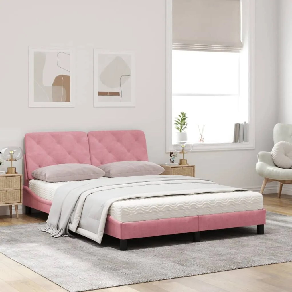 Letto con materasso rosa 160x200 cm in velluto