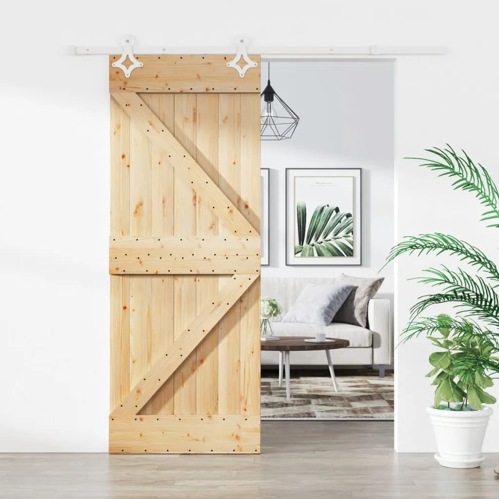 Porta Scorrevole Con Set Hardware 85x210 Cm Legno Massello Pino /