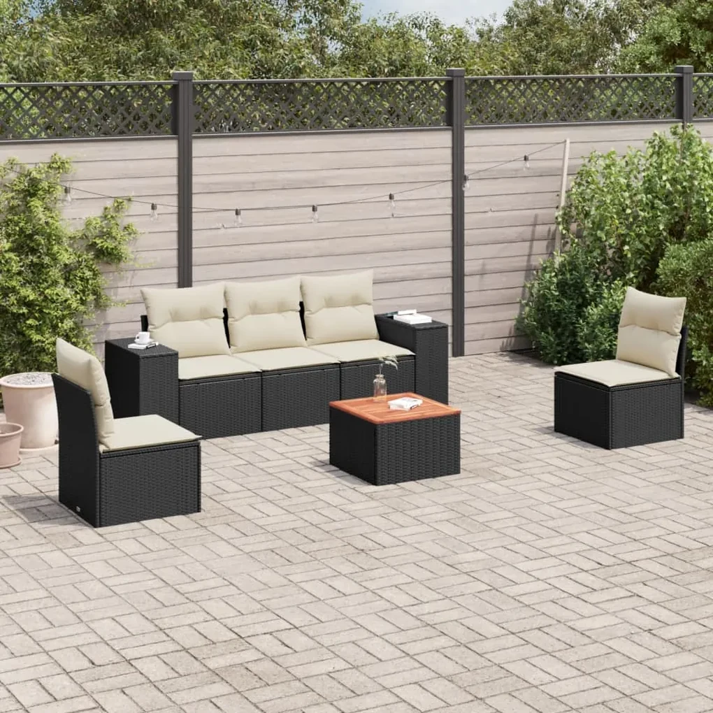 Set divano da giardino 6 pz con cuscini nero in polyrattan
