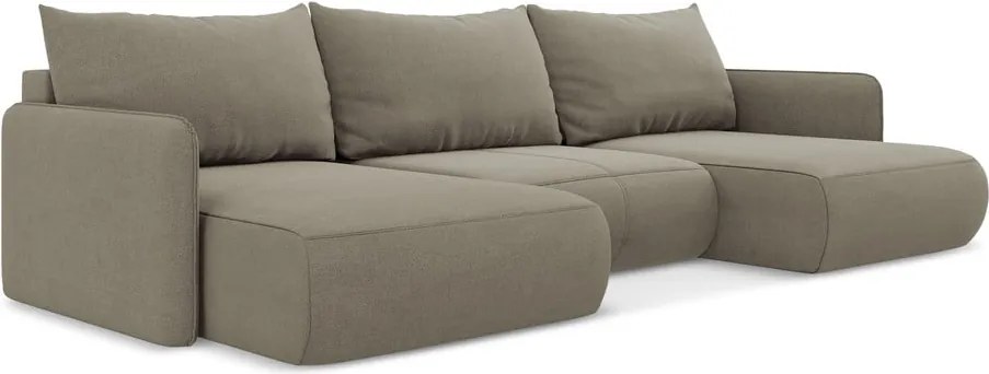 Divano angolare beige allungabile/con contenitore Nanea – Makamii