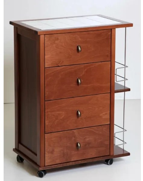 Carrello da cucina POKER con cassetti e portabottiglie Noce