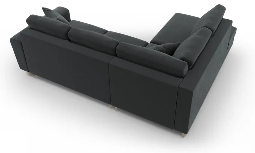 Divano angolare grigio scuro allungabile e con contenitore (con penisola a sinistra/a L) con rivestimento in velluto Kyoto – Cosmopolitan Design