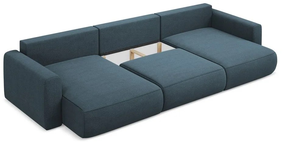 Divano angolare blu allungabile/con contenitore (a U) Kapua – Makamii