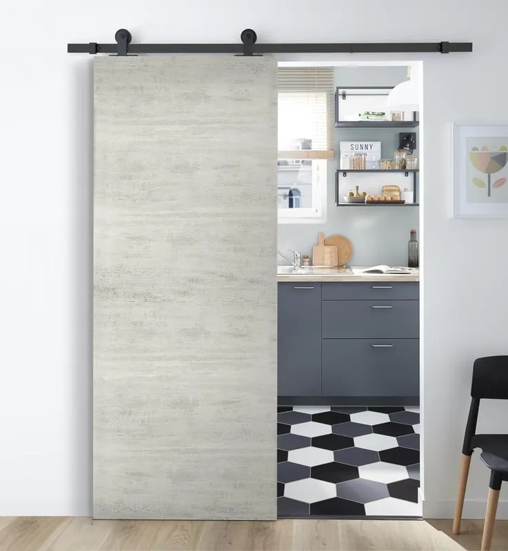 Porta scorrevole reversibile Beton in mdf grigio, L 93 x H 212 cm, con binario Industrial