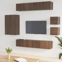 Set Mobili Porta TV 8pz Rovere Marrone in Legno Multistrato cod mxl 9016