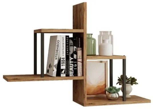 Mensola Libreria A Parete Industrial In Ferro E Legno 89x22x62H Voyage