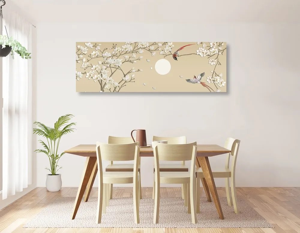 Quadro su tela – Uccellini sul ramo dell'albero