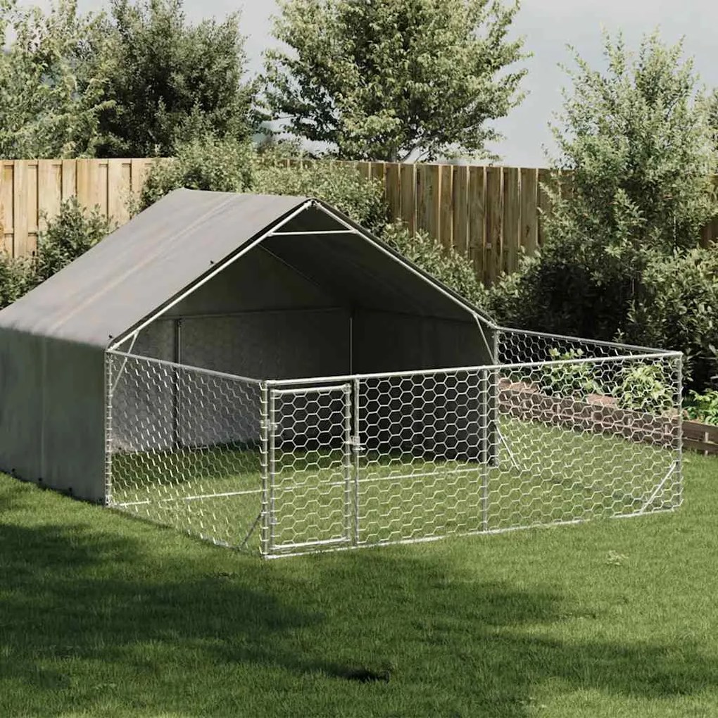 Cuccia Per Cani Da Esterno Con Recinto 5x3x1,9m Acciaio Zincato /
