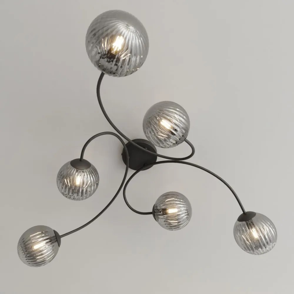 Lampada da soffitto in acciaio e vetro VIBRA 6 da interno 6xE14 Colore del corpo Nero e Grafite