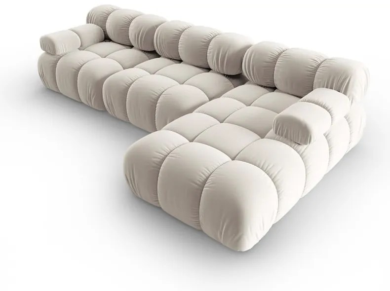 Divano angolare componibile beige (con penisola a destra) con rivestimento in velluto Bellis – Micadoni