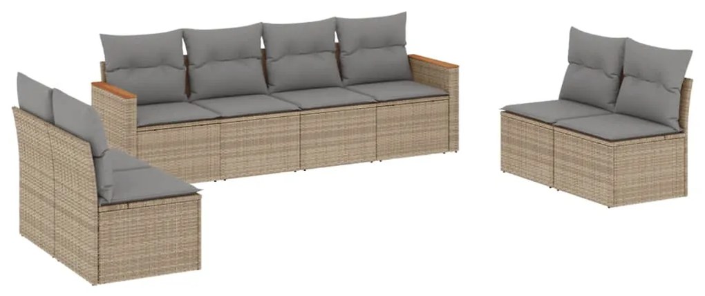 Set divano da giardino 8 pz con cuscini beige misto polyrattan