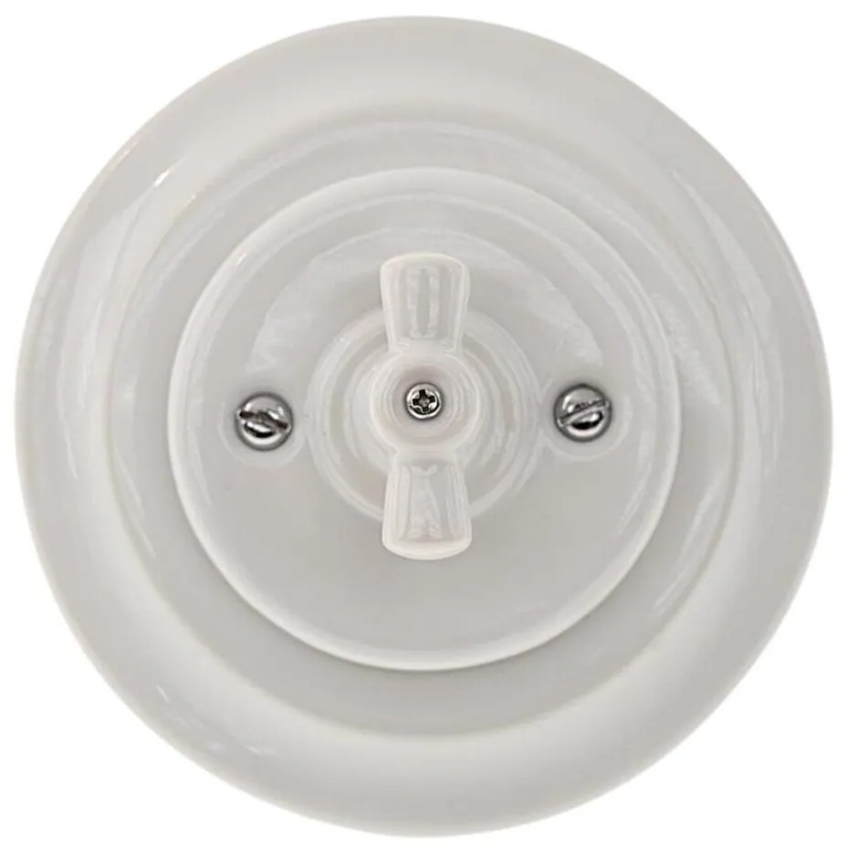 Bohemia-Design - Interruttore rotativo in porcellana stile retrò con cornice n. 1, bianco