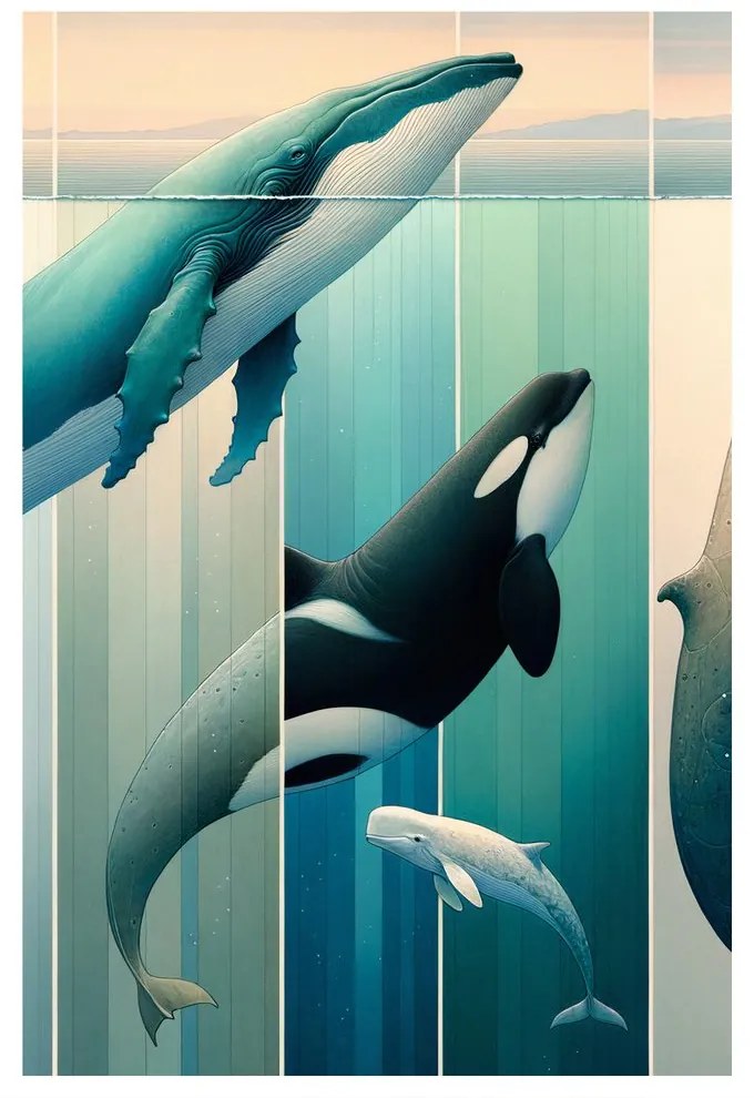 Quadro su tela – Eleganza delle balene sotto la superficie