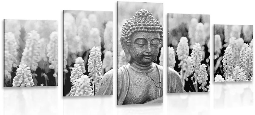 Quadri 5 pezzi – Buddha Yin e Yang in bianco e nero