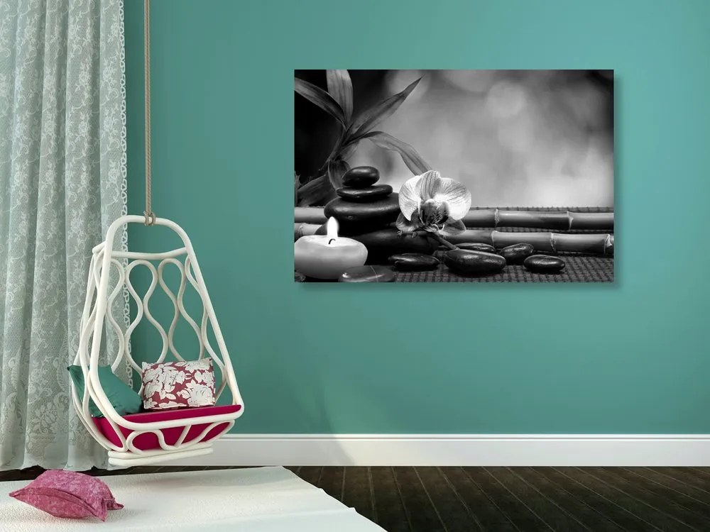 Stampa su tela – Armonia Feng Shui in bianco e nero