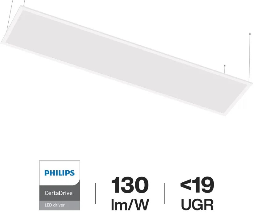 Pannello LED a Sospensione 120x30 44W BACKLIGHT, 130lm/W, UGR19 - PHILIPS CertaDrive Colore  Bianco Caldo 2.700K