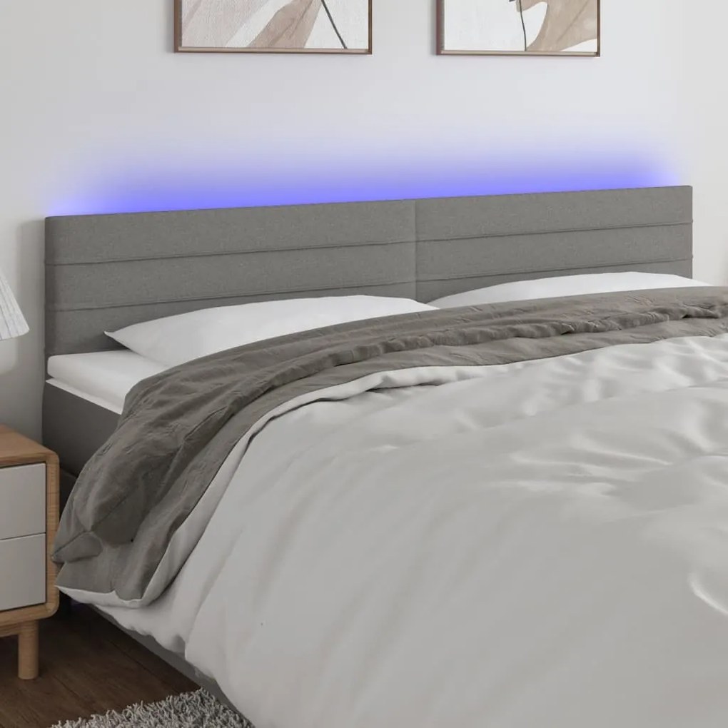 Testiera A Led Grigio Scuro 200x5x78/88 Cm İn Tessuto /